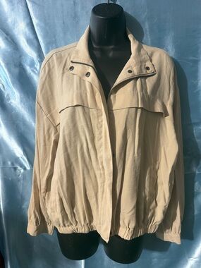 Nine West Cream Bomber Jacket with Zip & Snap Collar